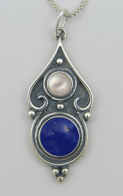 Sterling Silver Romantic Necklace in Lapis Lazuli And Cultured Freshwater Pearl